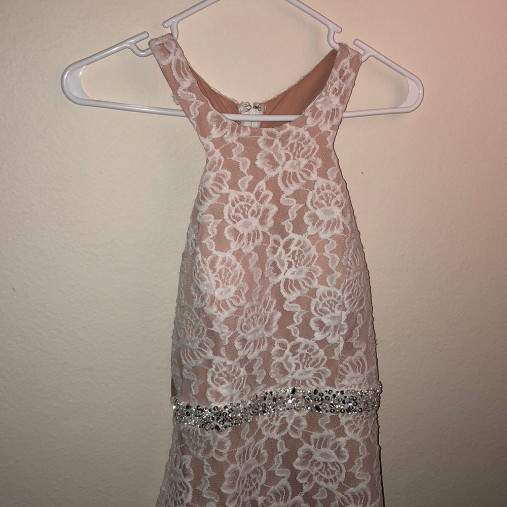 size 2 white lace/nude prom dress, worn once